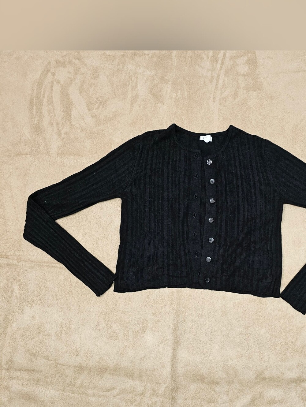 Garage Black Ribbed Button-Front Cropped Sweater - Picture 2 of 8